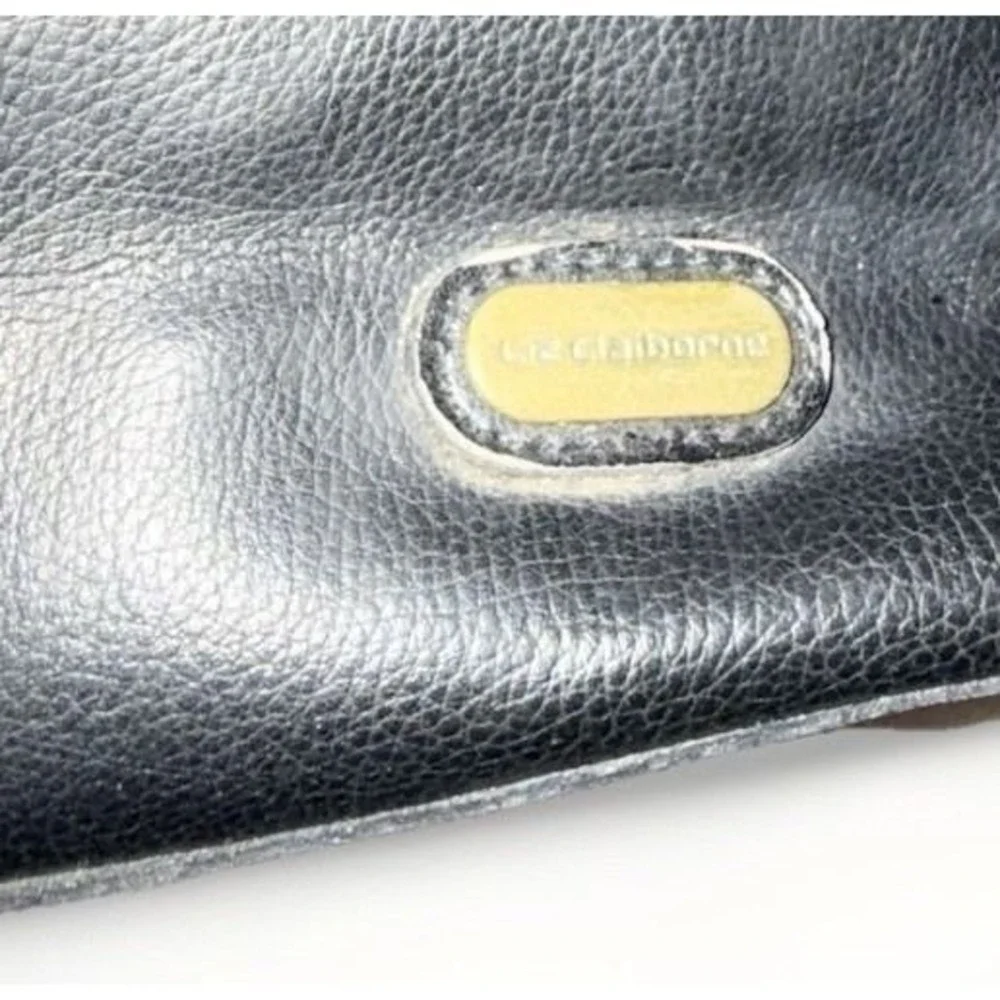 Vintage Liz Claiborne Black Leather Satchel Purse Bag 90s Top Handle Handbag EUC